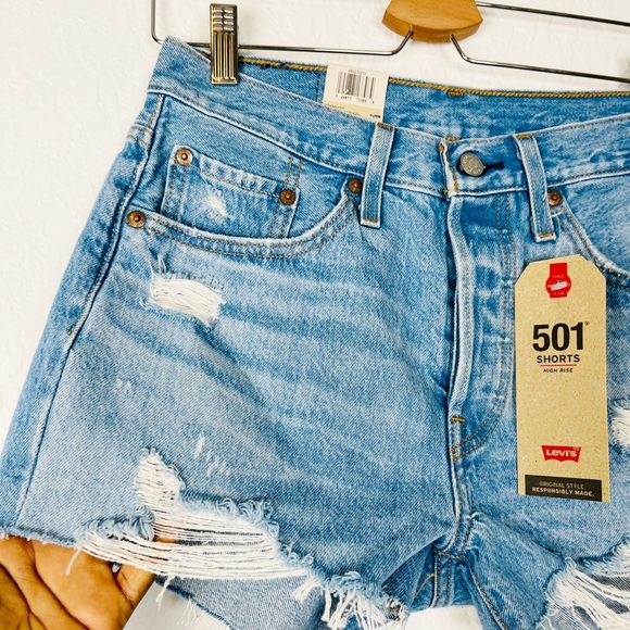 NEW Levi’s Premium 501 High Rise Distressed Shorts - Picture 4 of 12